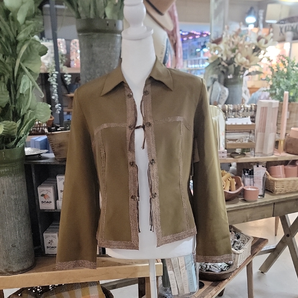 Vintage Vera Cristina Olive Green Women's Silk Jacket